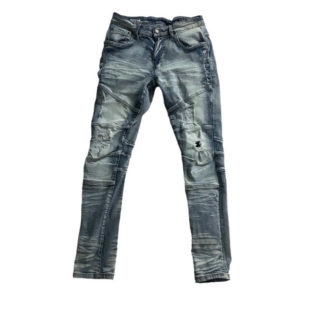 Copper Rivet Jeans Sz 30 / 30 Slim Fit Distressed Medium Wash Blue
